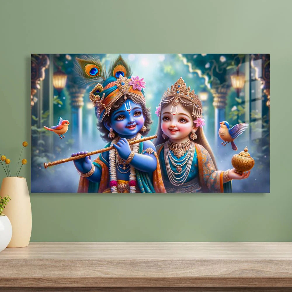 Radha Krishna Glass Wall Art, Tempered Glass Hindu Wall Decor, Wall Hangings, Engagement Gifts, Living Room Art, Wedding Gifts, Glass Print 5