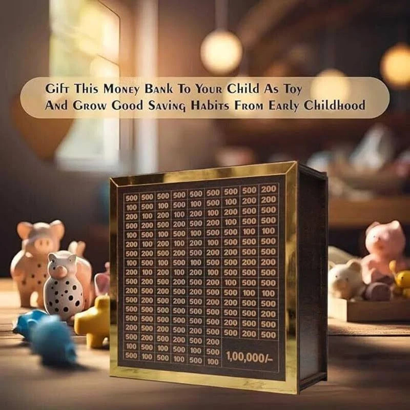 Vermaarts Wooden Money Piggy Bank | One Lakh Saving Box | Small Amount Becomes Big Savings